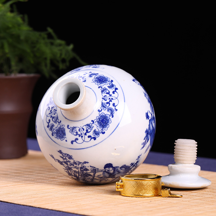 Porcelain pot of wine, 5-pound 10-kilograms of wine in a sealed cellar.