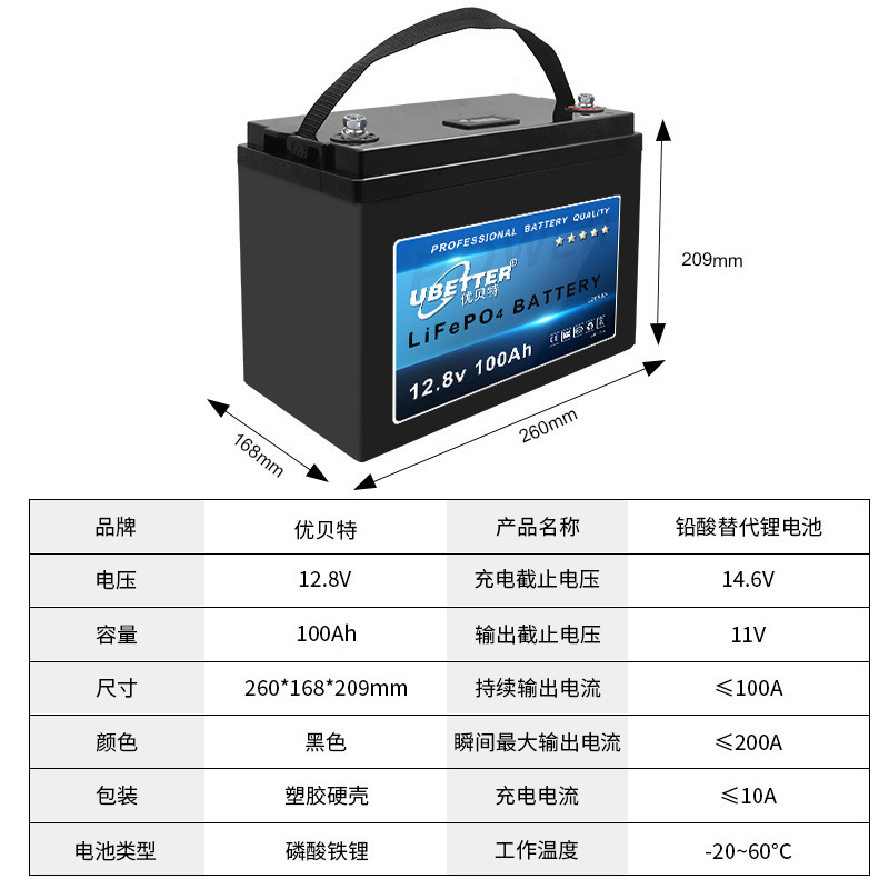 定製12V100AH鉛酸替代電池儲能房車後備電源鉛改鋰磷酸鐵鋰電池組