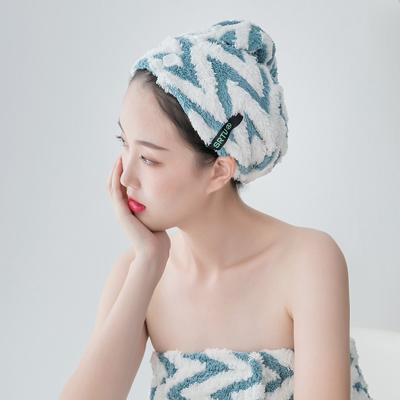 SRTU双层加厚Plus干发帽男女通用干发毛巾美容擦头发浴帽立体提花
