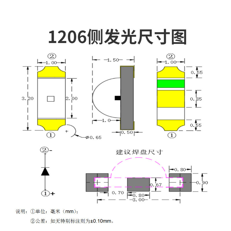 1206 red LED luminous light on 1206 Honglin Sea.