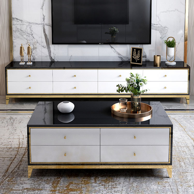 Light luxurious living room tea cabinet, modern black and white cabinet, light luxurious television background wall cabinet