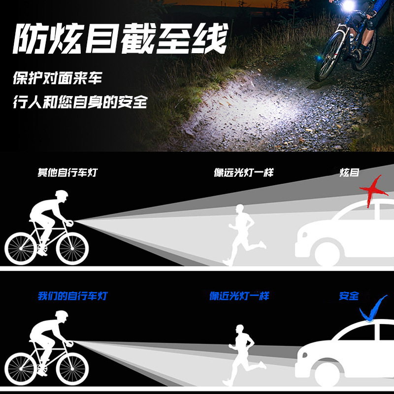 Cross-border new bicycle lamp headlights, water-resistant high-efficiency cell USB charged a mountain vehicle night ride light