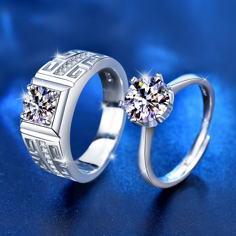 S925 pure silver couple rings don't lose color, high-quality diamond ring, Mosanite.