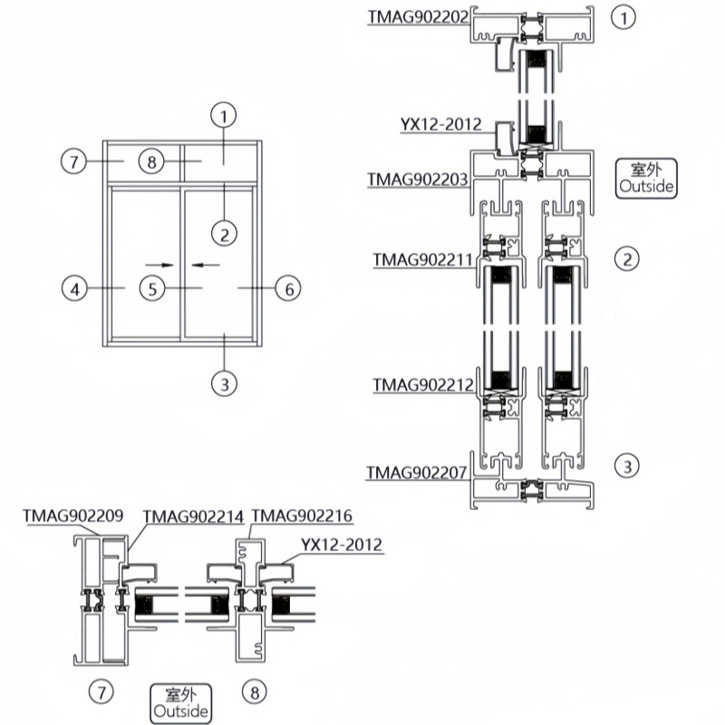 Aluminium alloy in the solid aluminium TMAG90 system push-off door breaker series