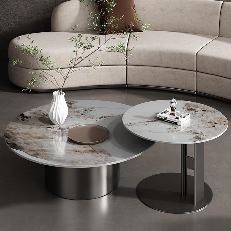 Italian rockboard size and tea mix of elliptical luxurious living room, modern, very simple, stainless steel designer household.