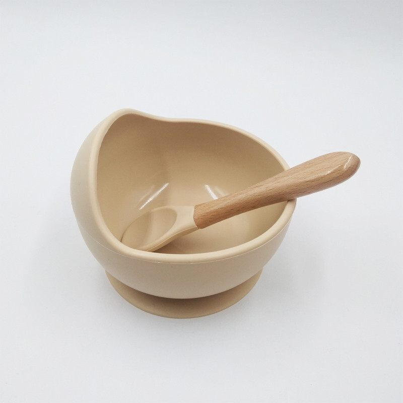 定製食品級硅膠寶寶餐碗 易清洗防摔輔食碗 兒童餵養餐具碗勺