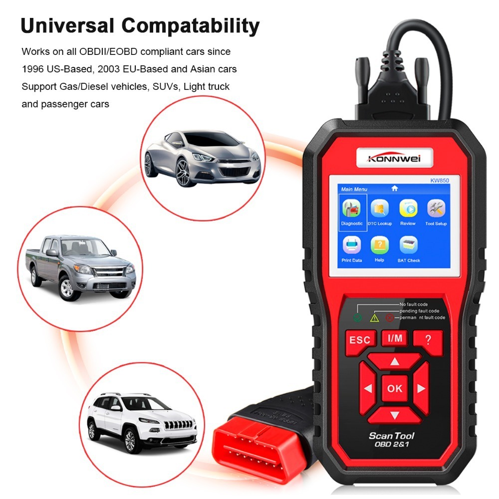 Konnwii KW850 ObdII EOBD Computer Fault Scanner Coder, Nine Languages, Al519