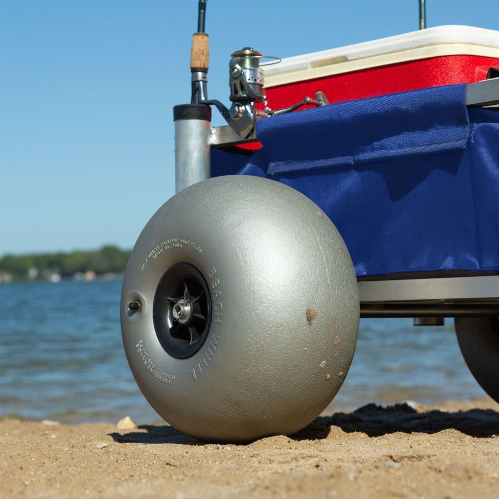 The 12-inch PVC balloon wheel inflates the beach wheel.