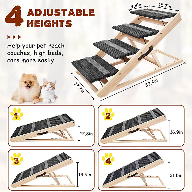 新款实木宠物爬梯可调节小型犬木狗狗楼梯斜坡台阶床边梯子狗爬梯