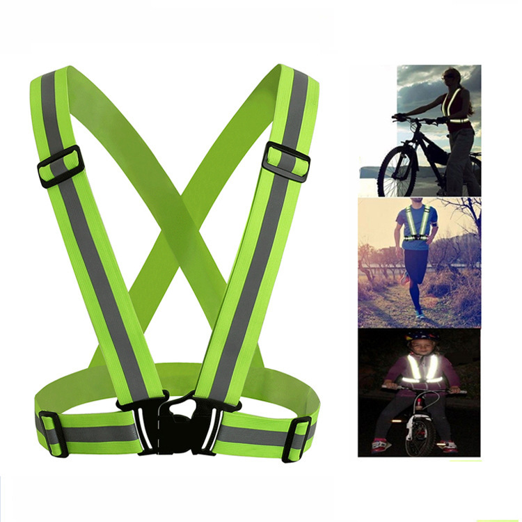 An adult child's outdoor retrospect belt is loose enough to carry a retrospect vest and ride a vest around the shoulder at night