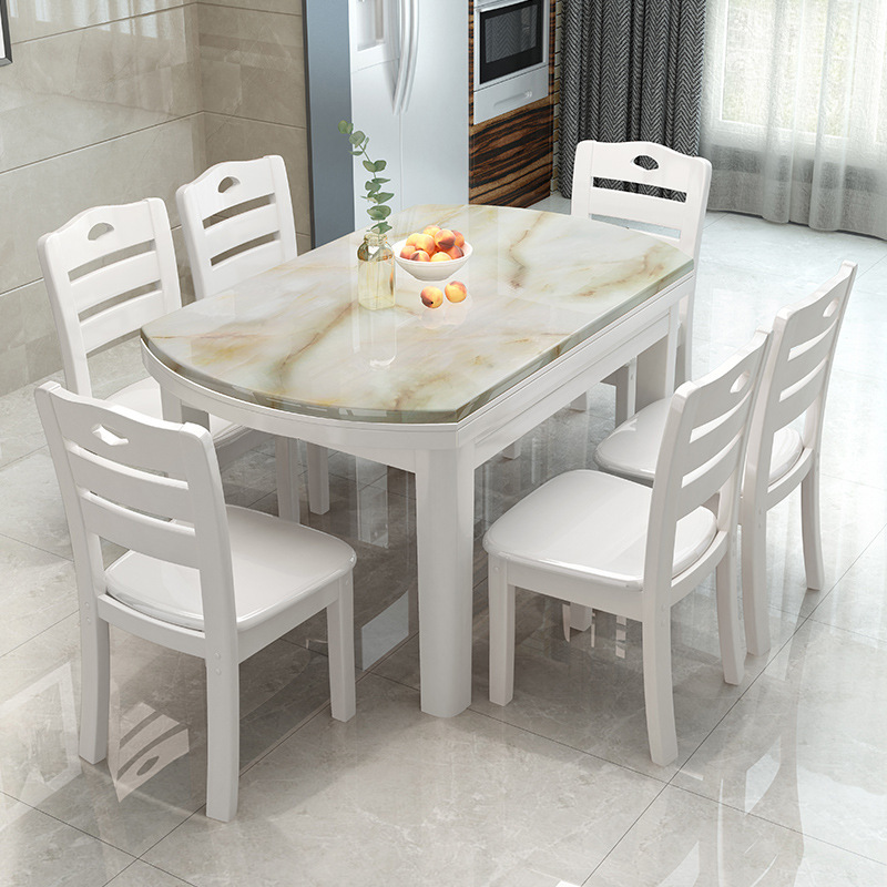 Marble table, round table, modern, simple table table, stretches and folds round-shaped black belts.