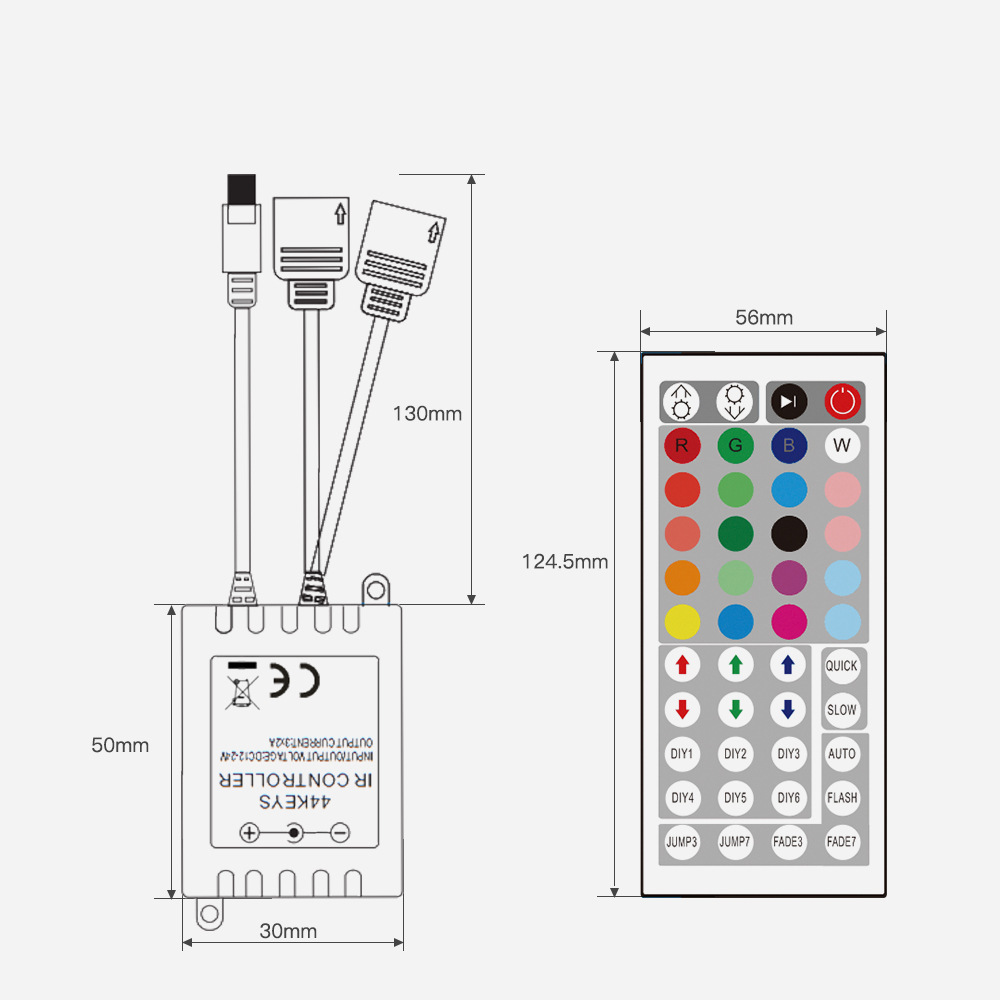 红外控制器 led5-24VIR红外无线控制器 rgb七彩44键灯带控制器