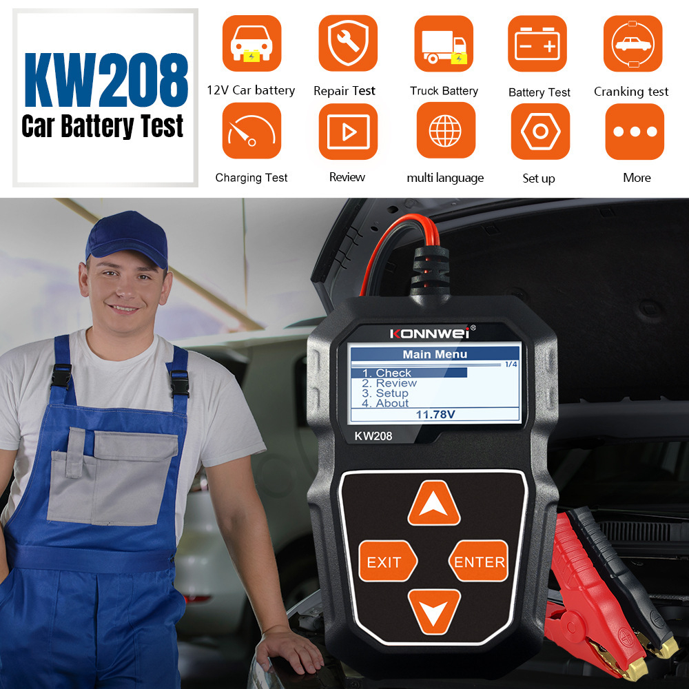 亞馬遜 eBay 速賣通新品KONNWEI KW208汽車蓄電池電瓶電阻檢測儀
