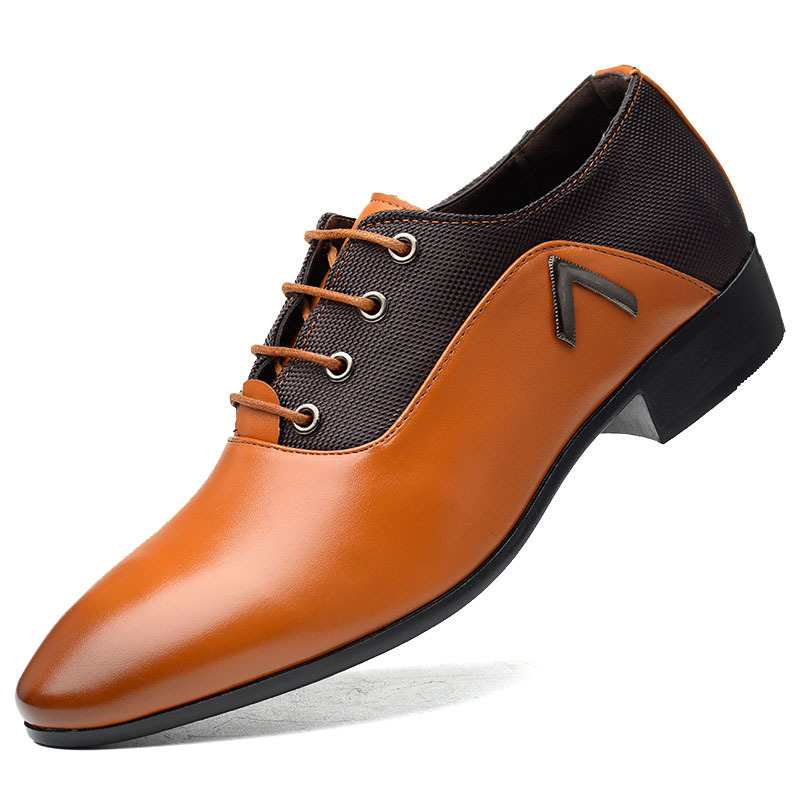 The man's shoes are in the middle of a man's shoes.