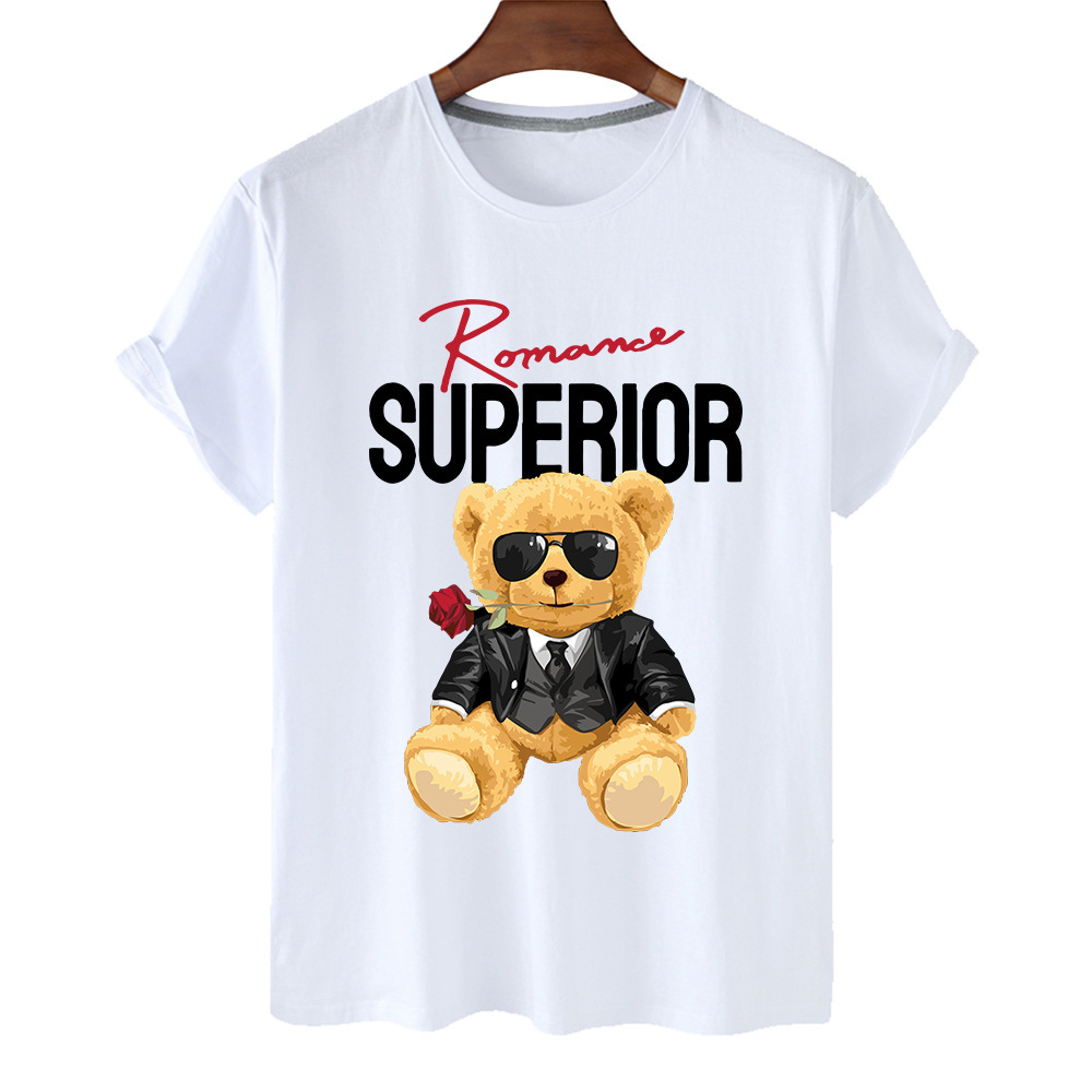 Áo phông in chữ hình chú gấu hoạt hình SUPERIOR tay ngắn cho bé gái, phong cách thời trang châu Âu, Amazon xuyên biên giới.