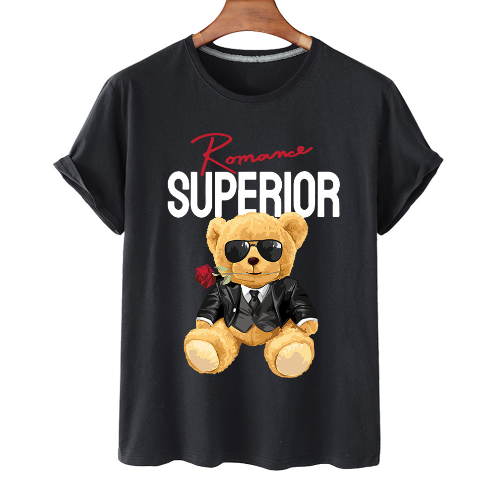 Áo phông in chữ hình chú gấu hoạt hình SUPERIOR tay ngắn cho bé gái, phong cách thời trang châu Âu, Amazon xuyên biên giới.