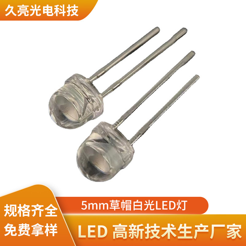 5mm straw hat white light LED light factory sealed Zina LED low light LED light with side-lighted diode tube