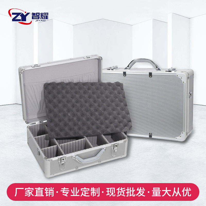 Aluminium alloy toolbox and equipment kit containing sea sponge anti-shock panels for cosmetics.