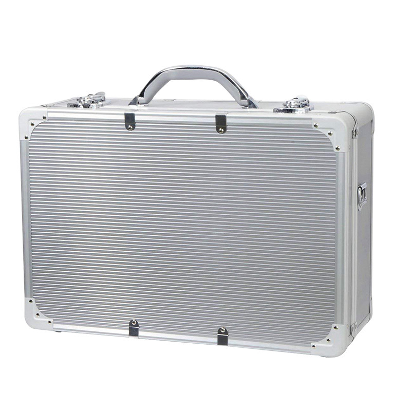 Aluminium alloy toolbox and equipment kit containing sea sponge anti-shock panels for cosmetics.