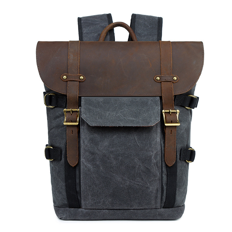 A canvas with a crazy horse-skin double-shoulder photo kit with a multi-purpose one-on-one camera with an out-of-door backpack for Gacanicon.