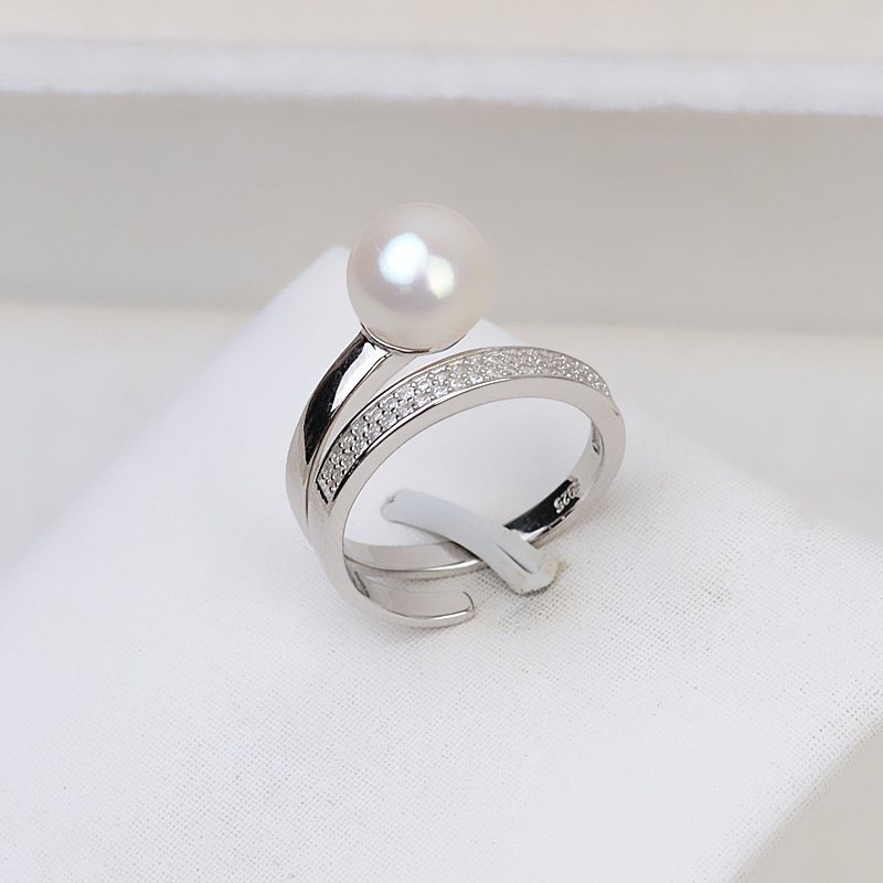 S925 Silver open Ring Ming Ming Mings with 9-10 ไข่มุกประดับ 262