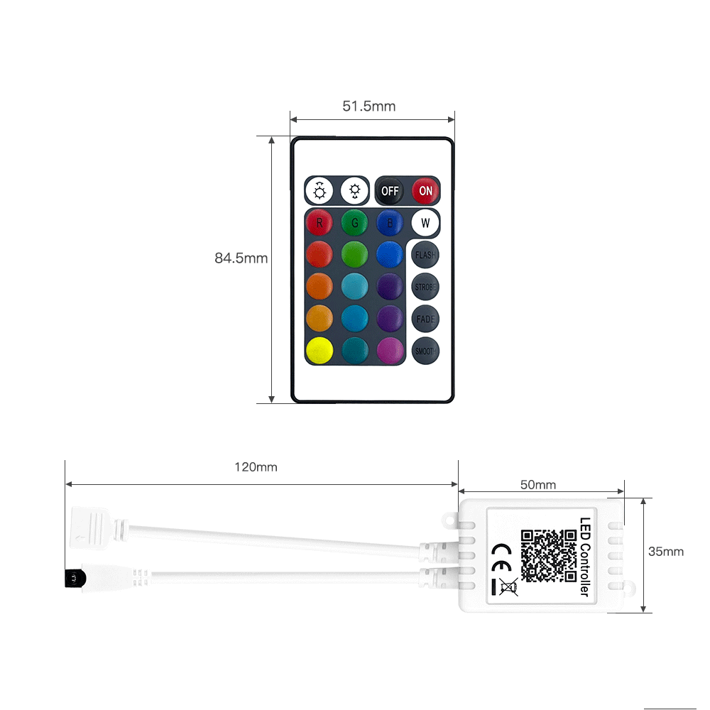 手机APP蓝牙+红外IR控制灯带24键蓝牙LED控制器