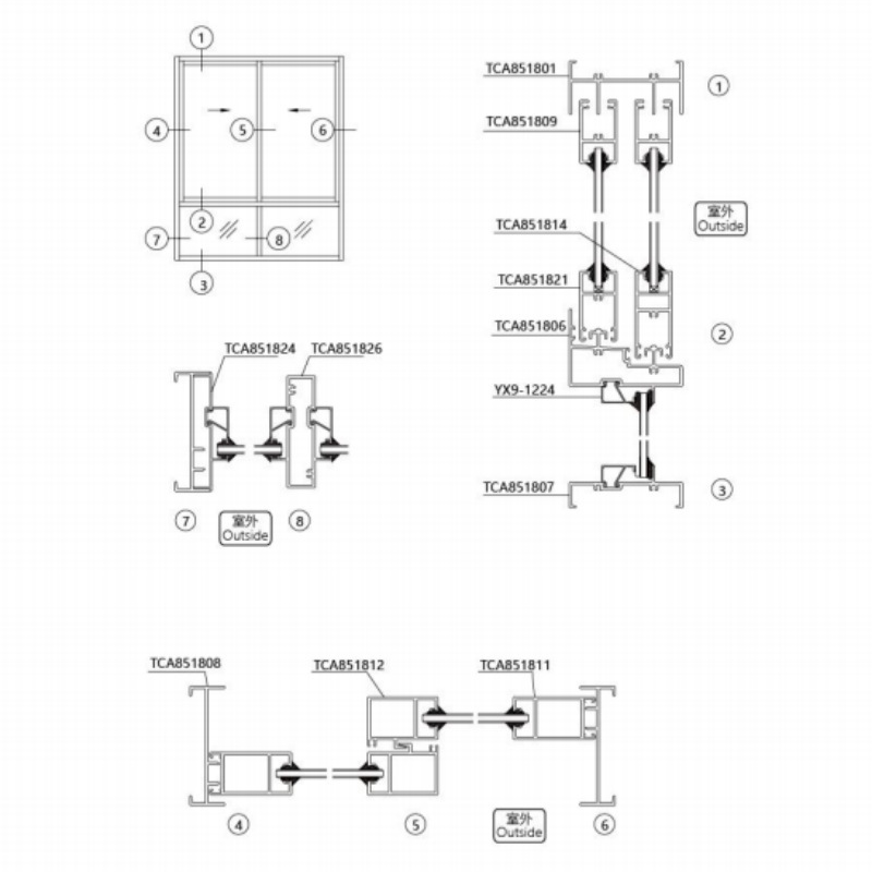 Aluminium cyanide manufactures a normal non-breakable aluminium alloy window series of TCA85 push windows and windows