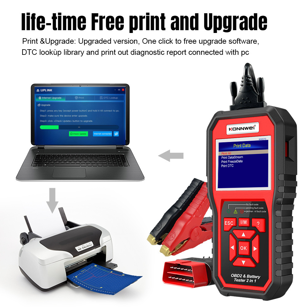 New KW870 Car Diagnosis + Car Battery Tester 2x1 Computer Vehicle Testing Tool