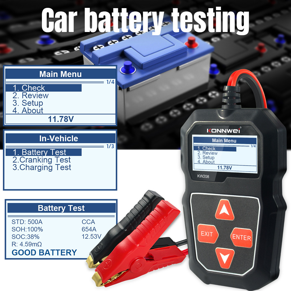 亞馬遜 eBay 速賣通新品KONNWEI KW208汽車蓄電池電瓶電阻檢測儀