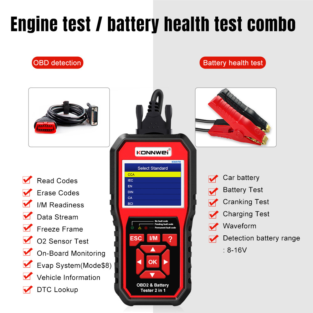 New KW870 Car Diagnosis + Car Battery Tester 2x1 Computer Vehicle Testing Tool