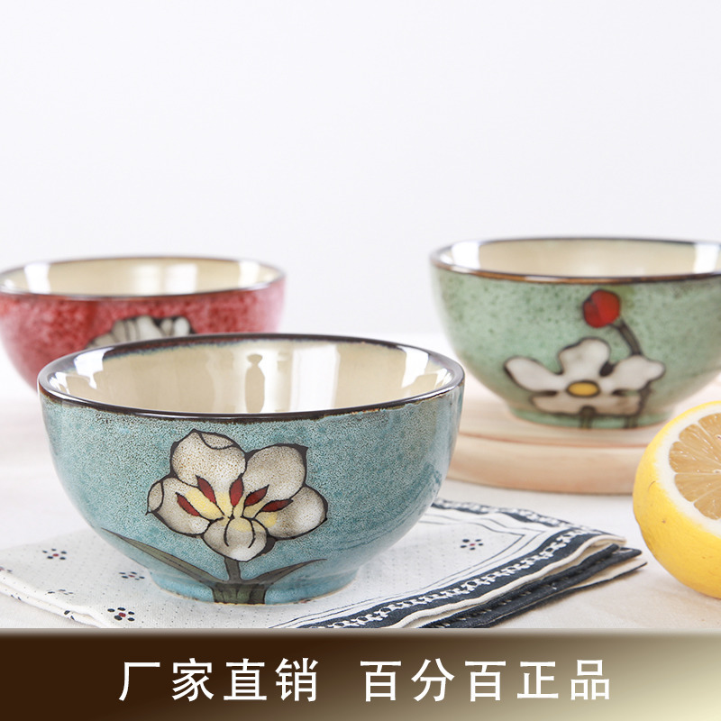 玉泉陶瓷廠家批發韓式陶瓷碗碟餐具創意手繪陶瓷飯碗麪碗湯碗家用