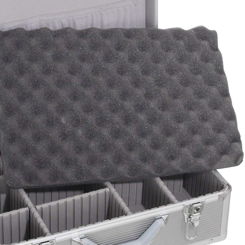 Aluminium alloy toolbox and equipment kit containing sea sponge anti-shock panels for cosmetics.