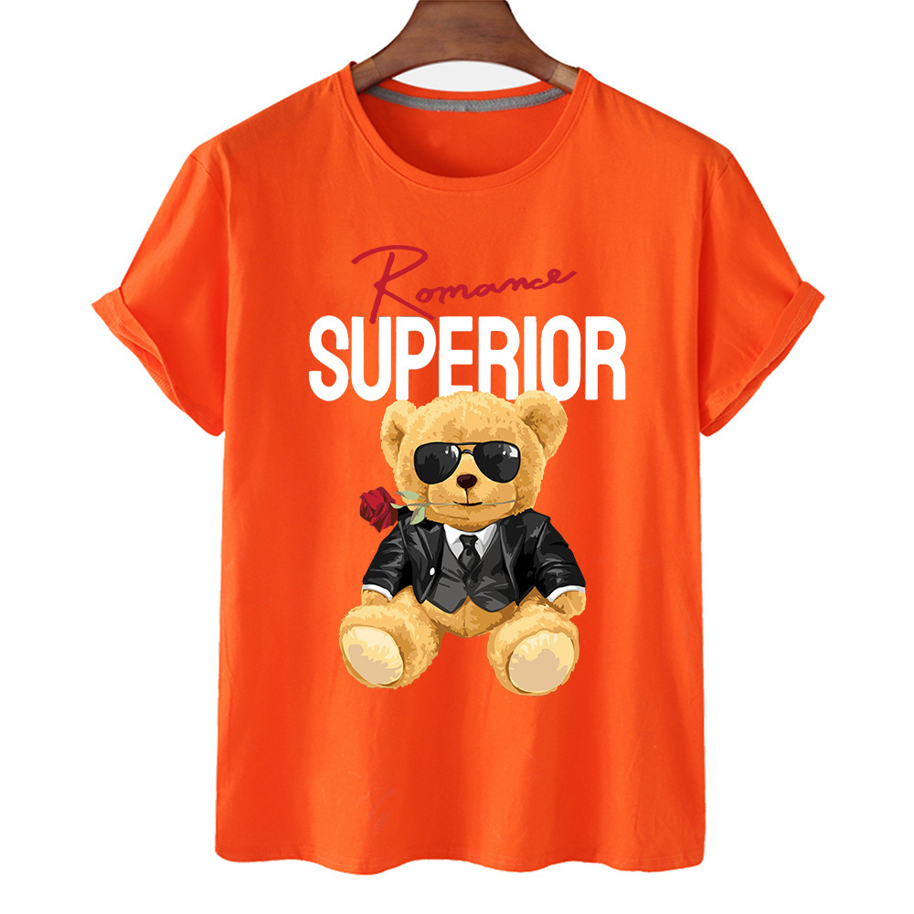 Áo phông in chữ hình chú gấu hoạt hình SUPERIOR tay ngắn cho bé gái, phong cách thời trang châu Âu, Amazon xuyên biên giới.