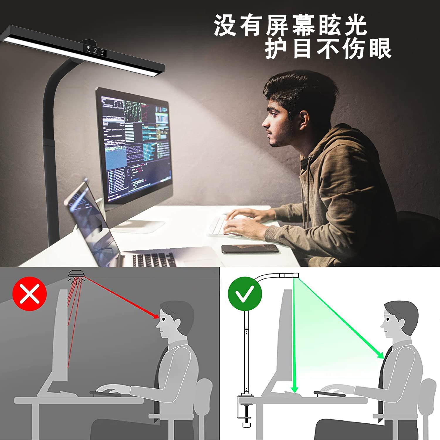 新款无线充电台灯设计师工作美式长臂智能可调夹子台灯厂家批发