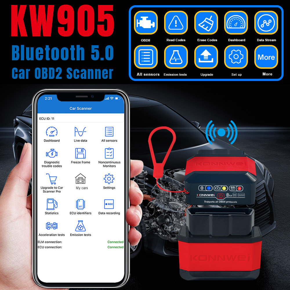 Konnwei's new KW905 Bluetooth 5.0 4.0 Car Fault Scanner