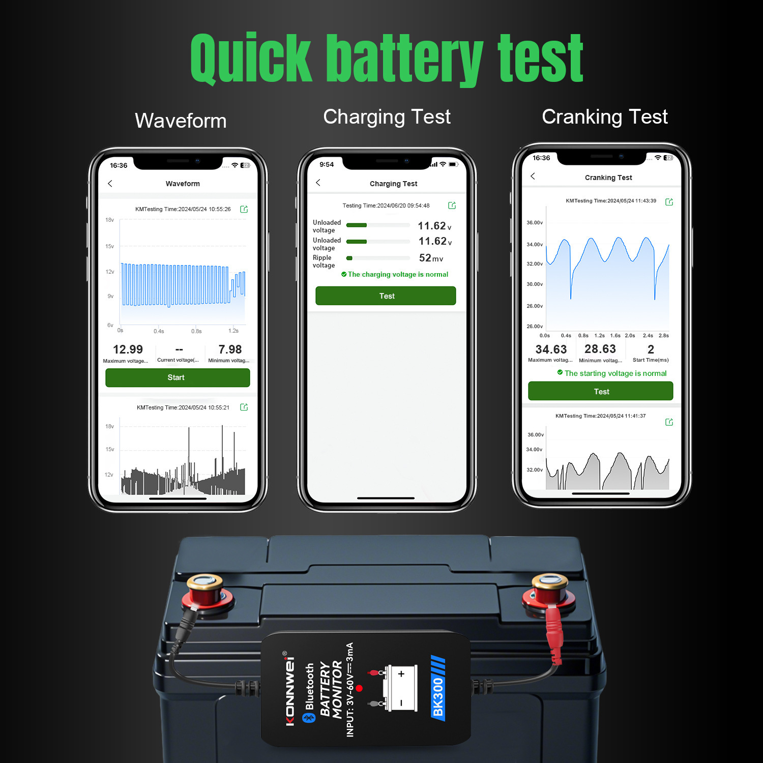 Konnwei ' s new BK300 car battery monitor 12V Battery Detector