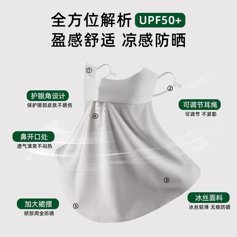 UPF50+锦纶防晒面罩全脸护后脖大披肩式带呼吸孔夏季骑行面罩女