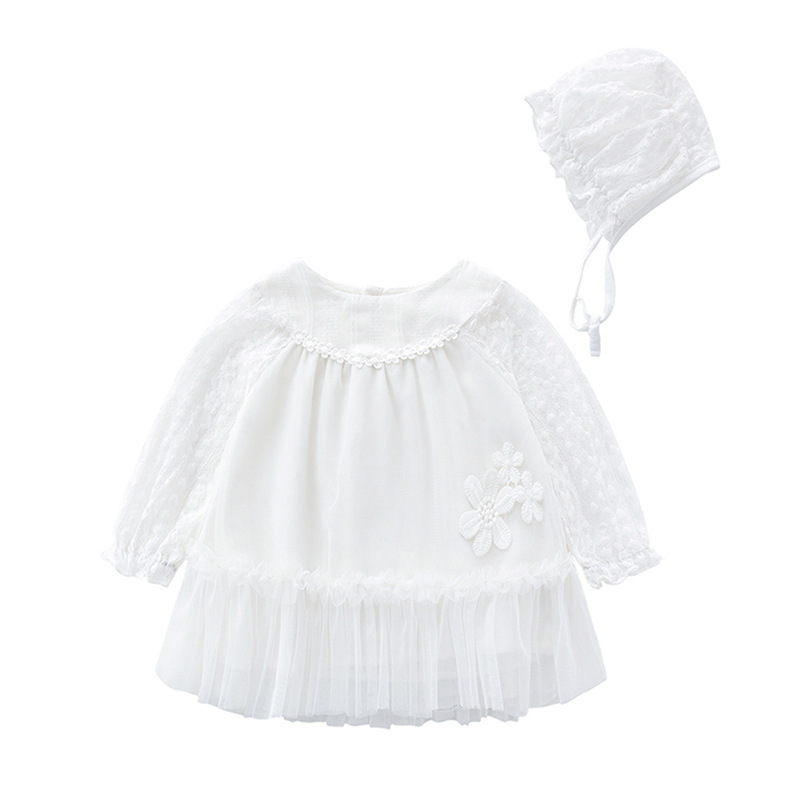 A baby dress, a girl's princess dress, a girl's white dress, a baby's long-sleeved sunscreen.