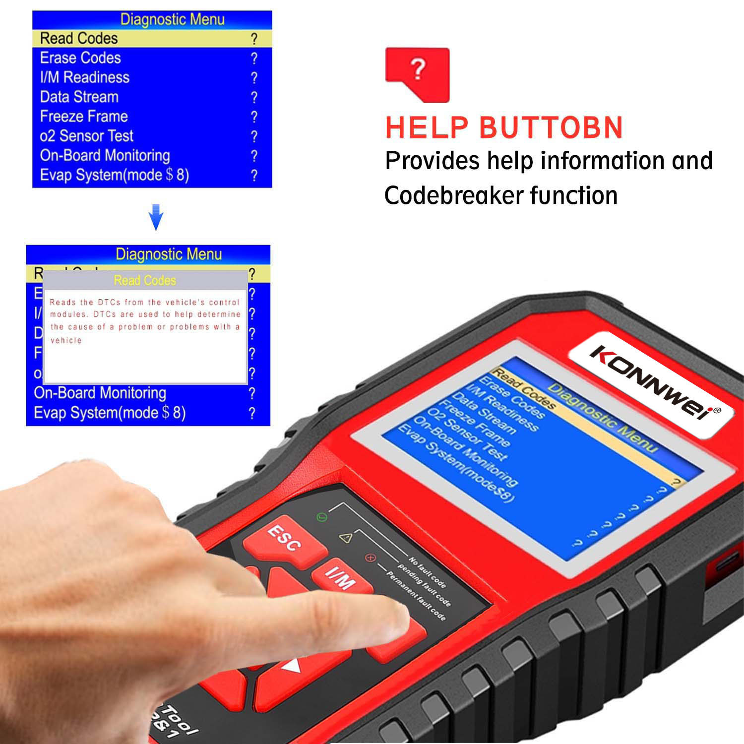 Konnwii KW850 OBDII EOBD Computer Fault Scanner Coder in support of ELM 327