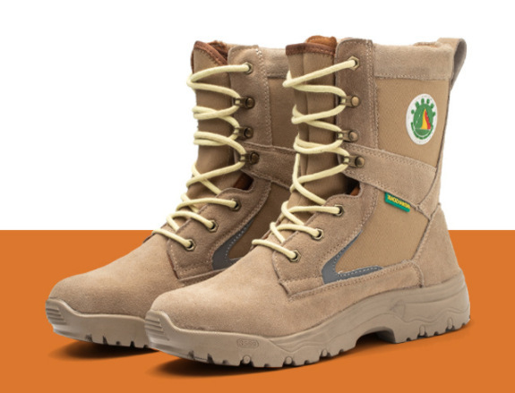 A large supply of khaki-coated forest fire boots.