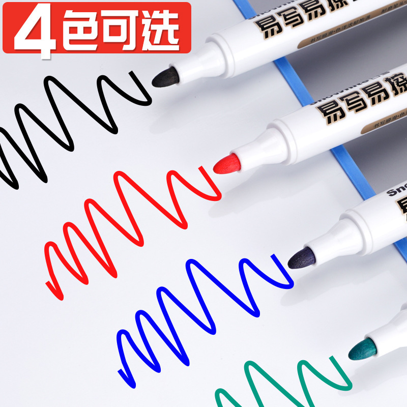 Snow WB568 wiping whiteboard pens. Waterless black-colour-free blue pens.