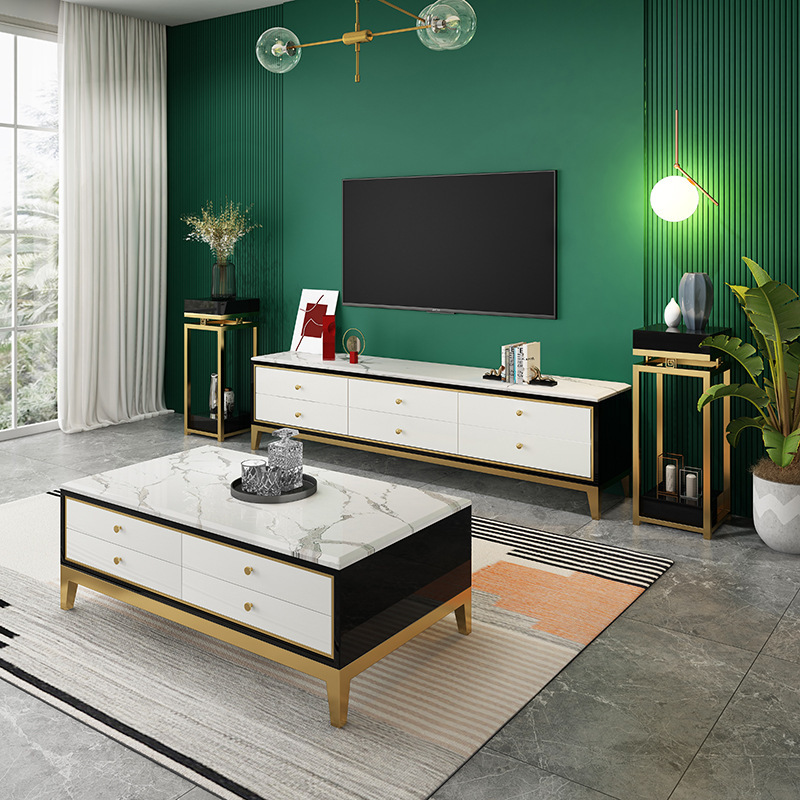 Hong Kong-style light luxurious cupboards of television with modern concubine furniture marble suit after gold plating