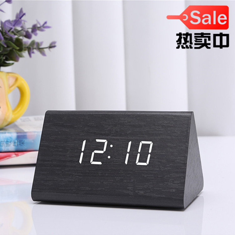 Creative voice control smart wood clock, mini fashion night-light electronic alarm clock, multifunctional gift little alarm clock.