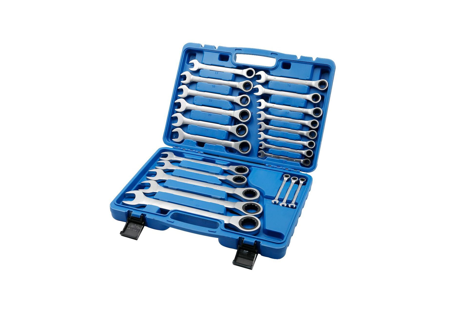 A set of 6-32mm sets of blue wrench boxes for 22 fixed-head lifting tools