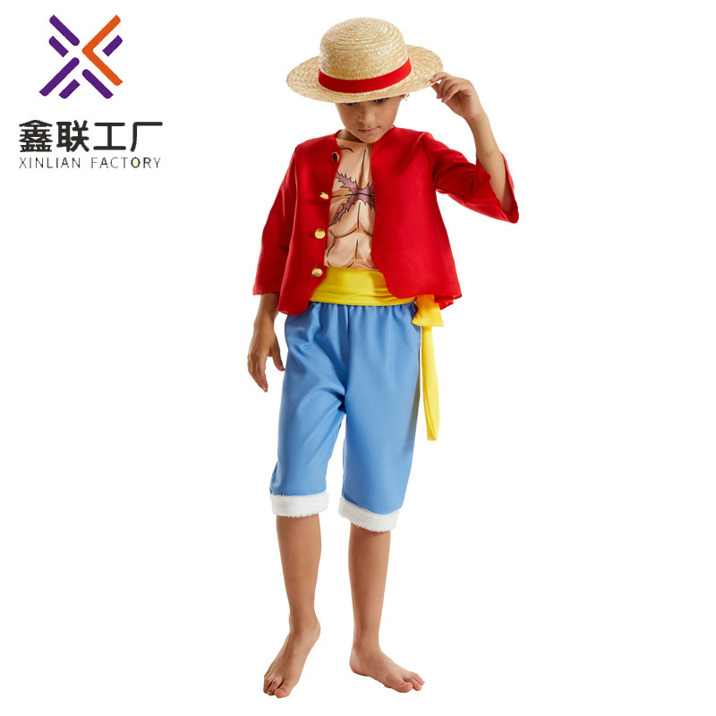 海贼王路飞cos服经典草帽儿童男装动漫服装角色扮演套装c服Luffy