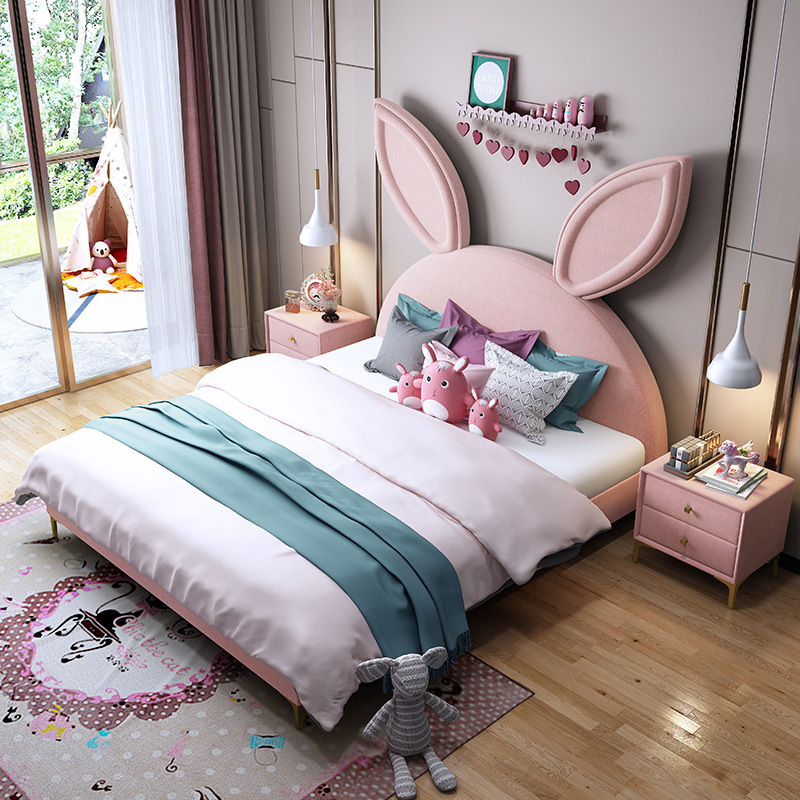 Children ' s Net Red Rabbit Light Luxury Bed Factory Directly Stored Bed of Wood Beds Bed for Boys and Girls