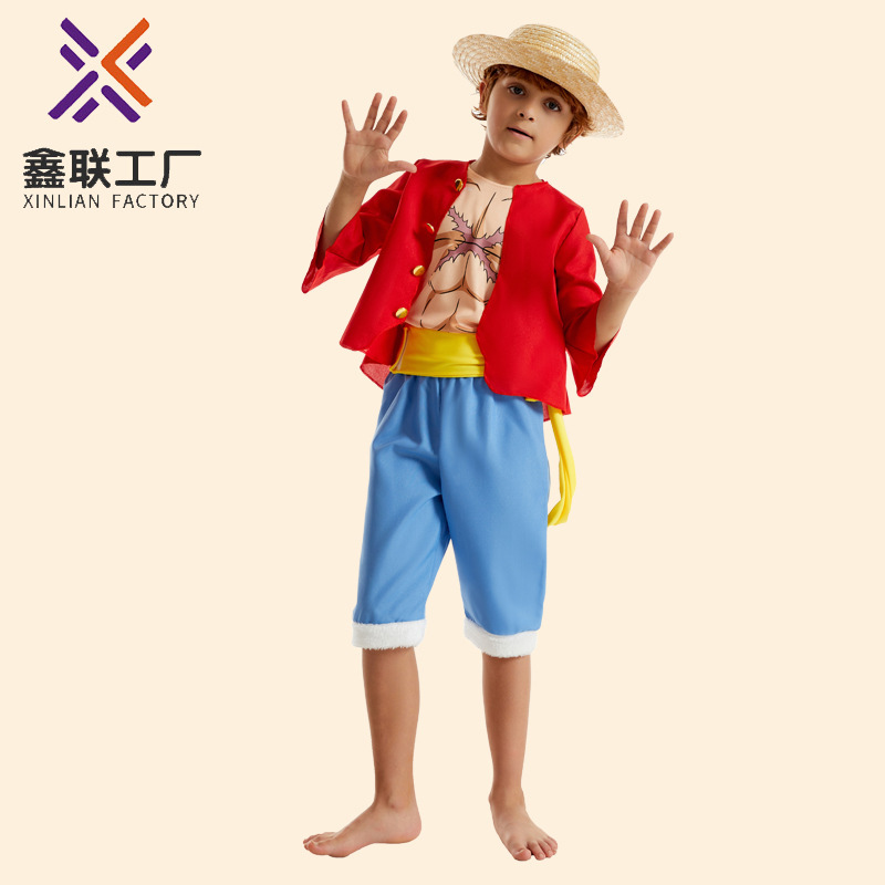 海贼王路飞cos服经典草帽儿童男装动漫服装角色扮演套装c服Luffy