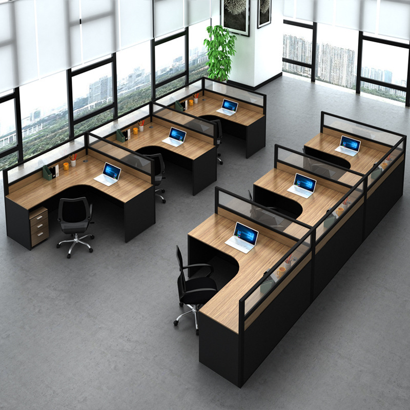 Office furniture separated from office furniture by a double four-to-six-person card screen of desk and chair sets for wholesale office staff