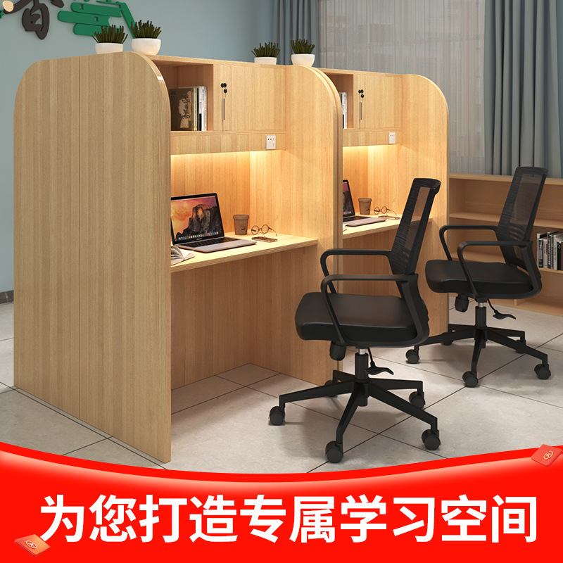 Customize self-study room desks and chairs with wood-sharing cut-off self-study tables for immersion students