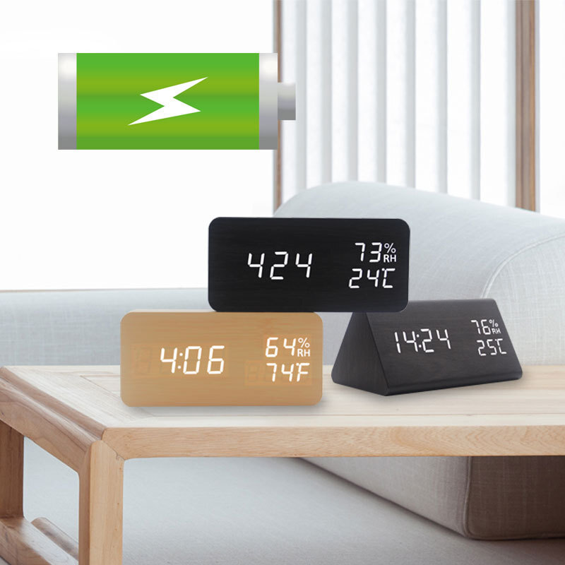 New creative charge LED digital alarm clock, smart voice control, multi-purpose wood bell distribution.